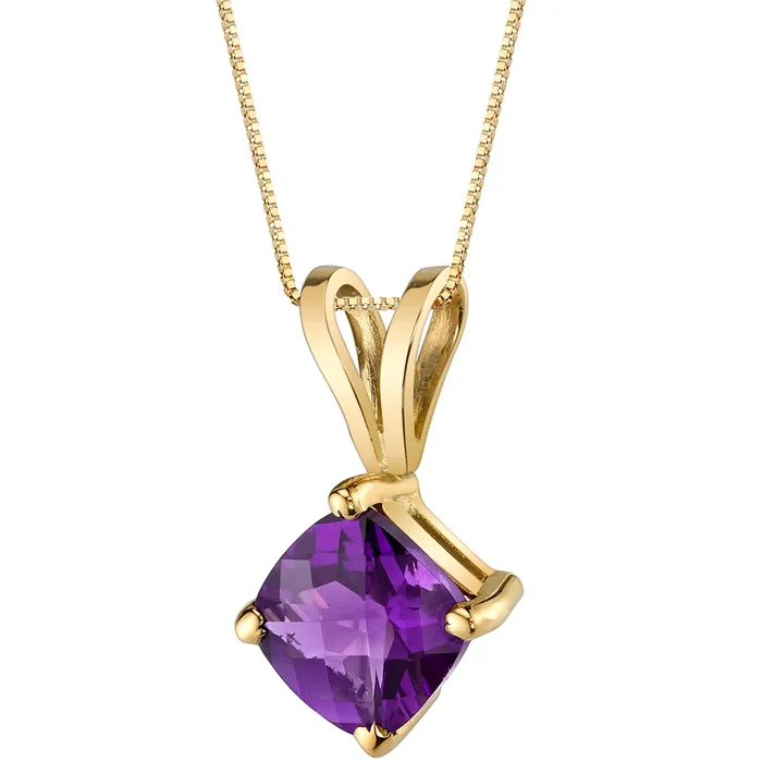0.75 ct Cushion Cut Amethyst Pendant in 14k Yellow Gold