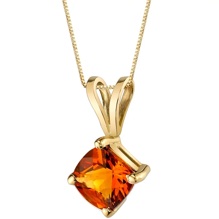 0.75 ct Cushion Cut Citrine Pendant in 14k Yellow Gold