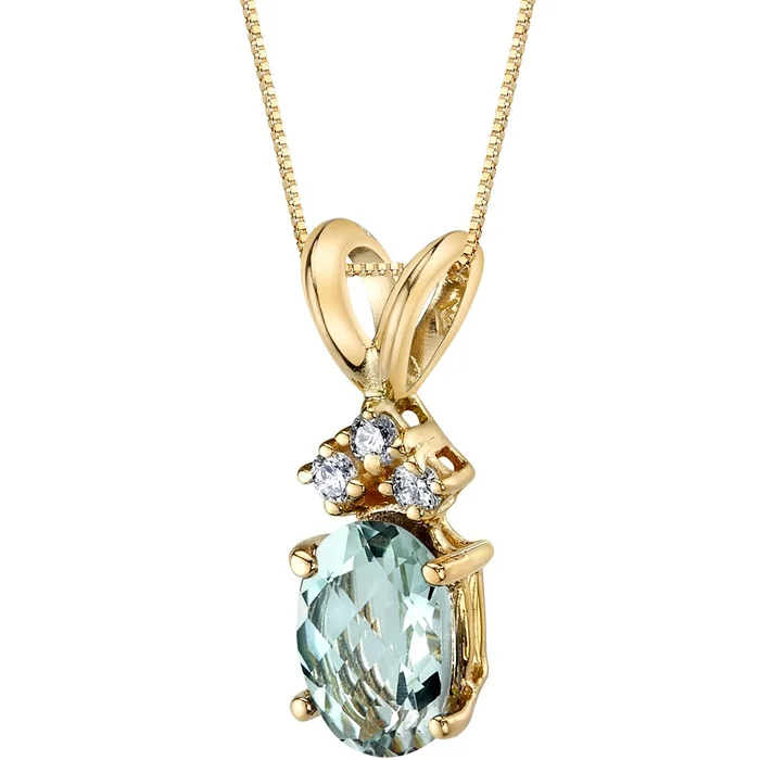 0.75 ct Oval Shape Green Amethyst and Diamond Pendant in 14k Yellow Gold