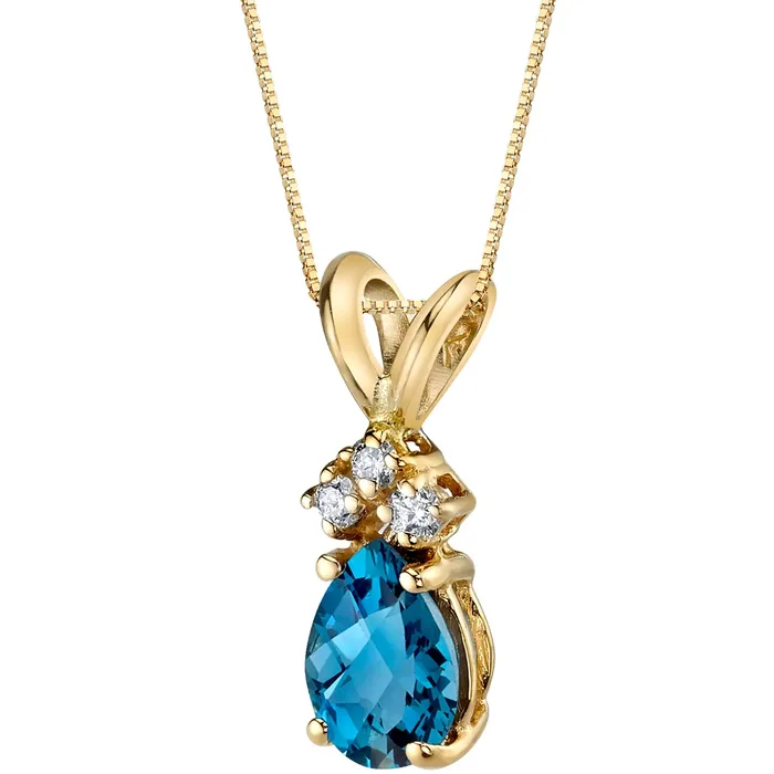 0.75 ct Pear Shape London Blue Topaz and Diamond Pendant in 14k Yellow Gold
