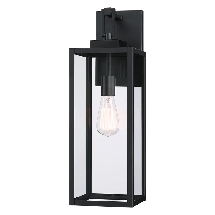 1-Light 21.8 inch Matte Black Outdoor Wall Lantern with Clear Glass Shade&Dusk to Dawn