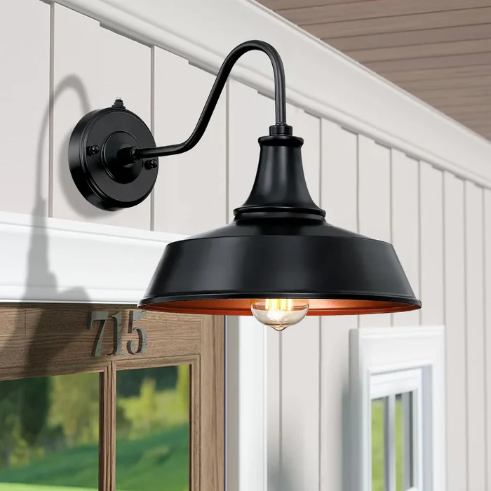 1-Light Black Dusk to Dawn Outdoor Wall Sconce Barn Light – 12″W