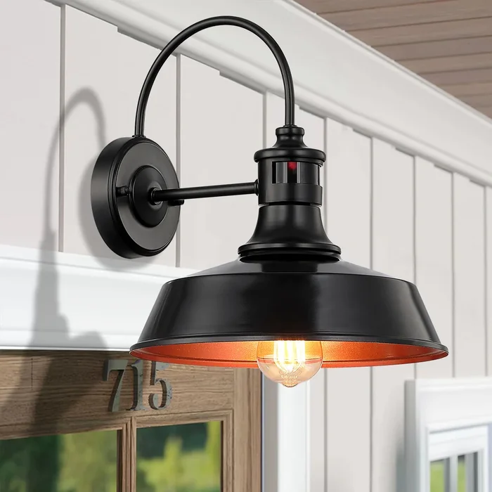 1-Light Black Motion Sensor Outdoor Wall Sconce Barn Light – 12-in W