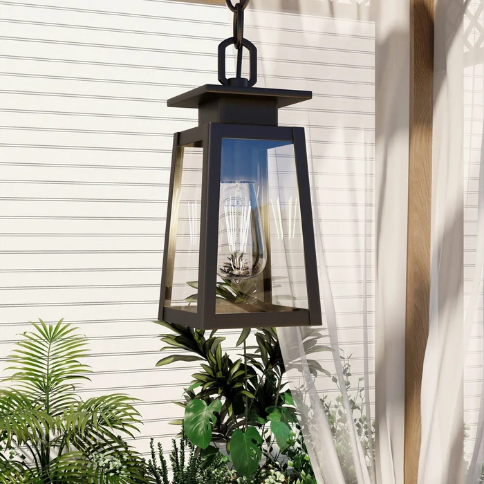 1-Light Black Outdoor/Indoor Pendant – 5″x5″x10.43″