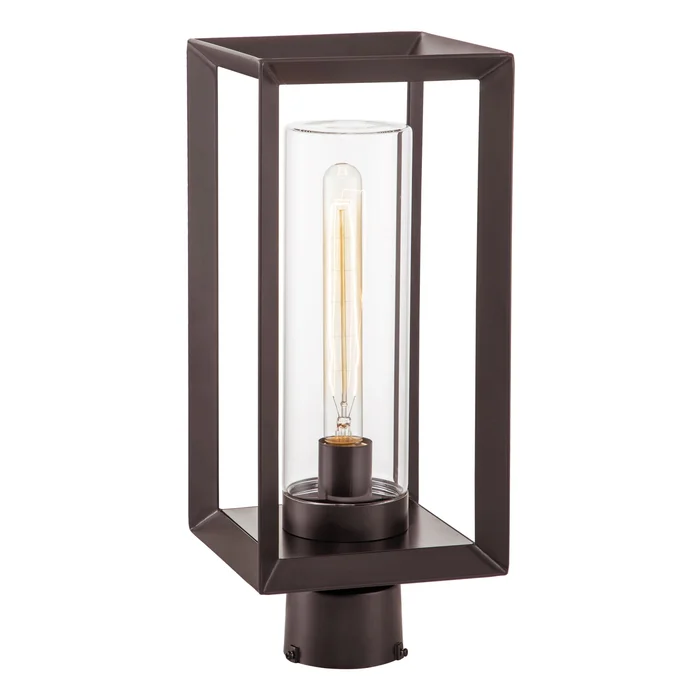 1-Light Bronze Outdoor Post Lantern with Clear Glass Tube