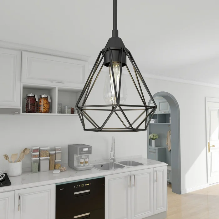 1-Light Matte Black Pendant Light with Adjustable Cords