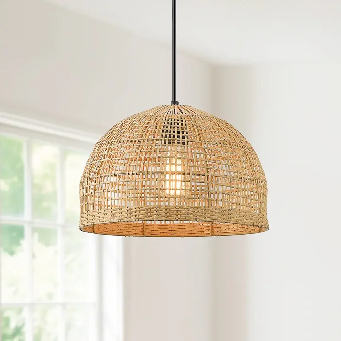1-Light Natural Bamboo Single Pendant Light