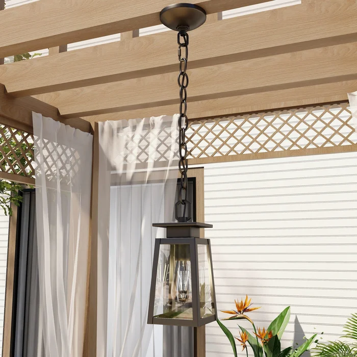1-Light Outdoor Lantern Pendant Light – Matte Black