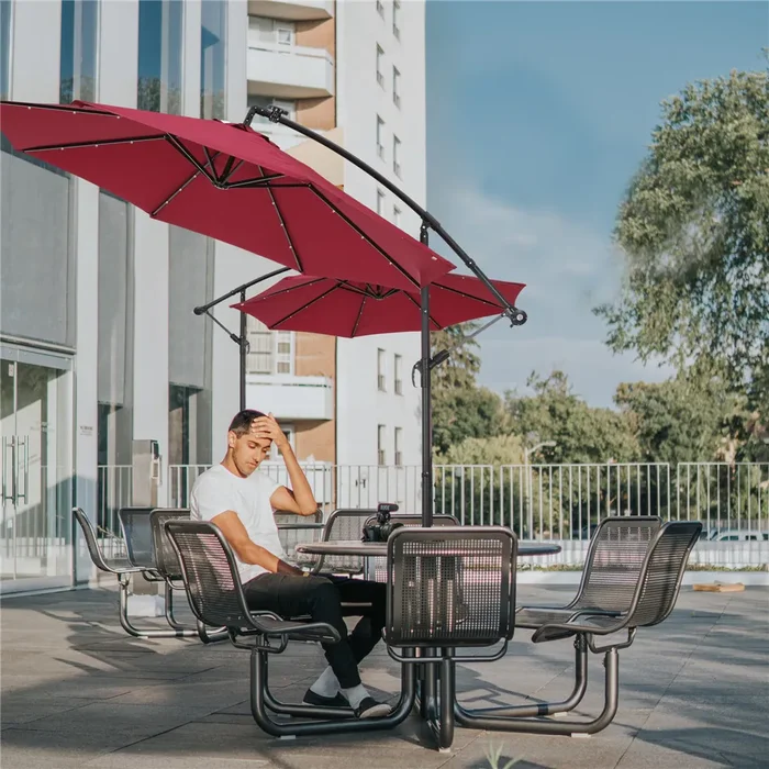 10 FT Solar LED Patio Outdoor Umbrella Hanging Cantilever Umbrella