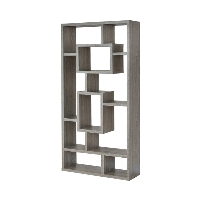 10-Shelf Wood Bookcase in Weathered Grey