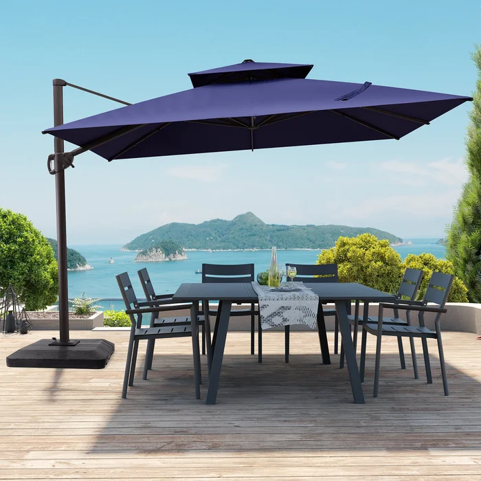 11 ft Square Outdoor Umbrella Cantilever-Offset Umbrella with Weights Base