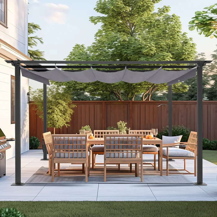 12 ft. x 12 ft. Aluminum Outdoor Pergola with Retractable Shade Canopy