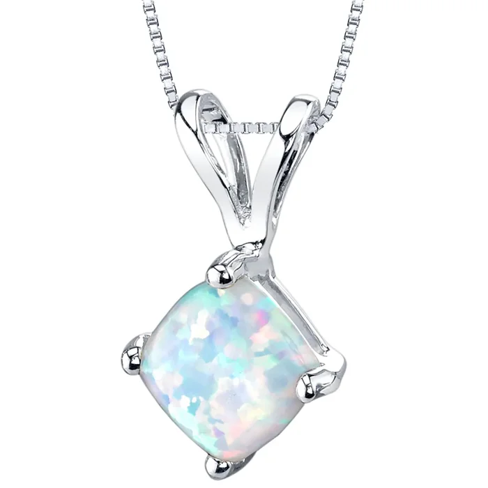 14k White Gold Gold Cushion Cut Created Opal Pendant