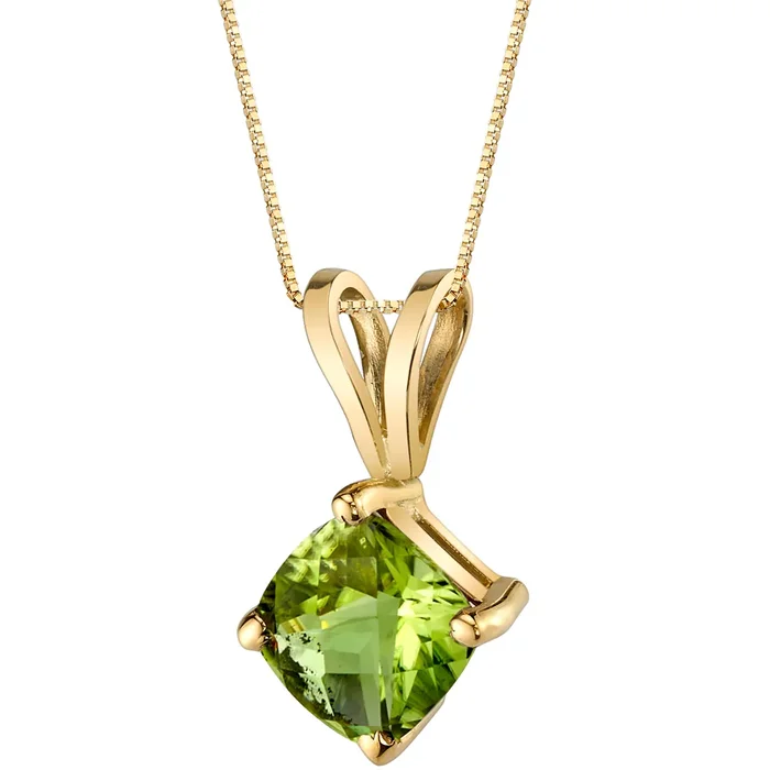 14k Yellow Gold Cushion Cut 1.00 cts Peridot Pendant