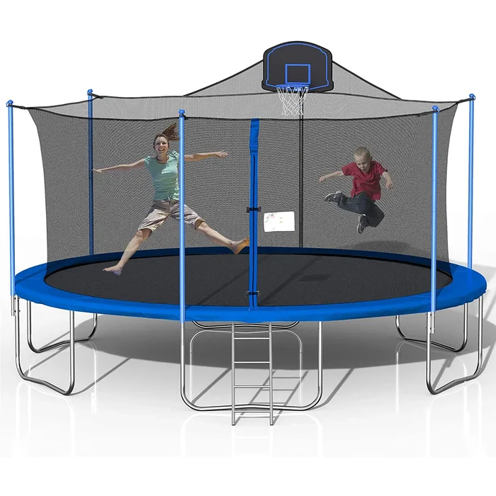 16Ft Trampoline with Enclosure Net Basketball Hoop – High Weight Capacity Big Outdoor Trampoline for Kids and Adults