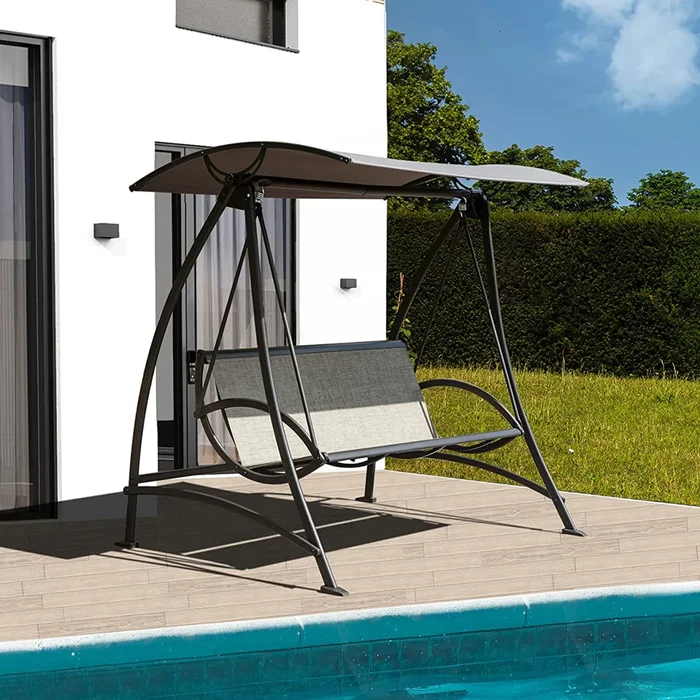 2-Seat / 3-Seat Outdoor Patio Porch Swing, Steel Frame Swing Chair with Adjustable Canopy