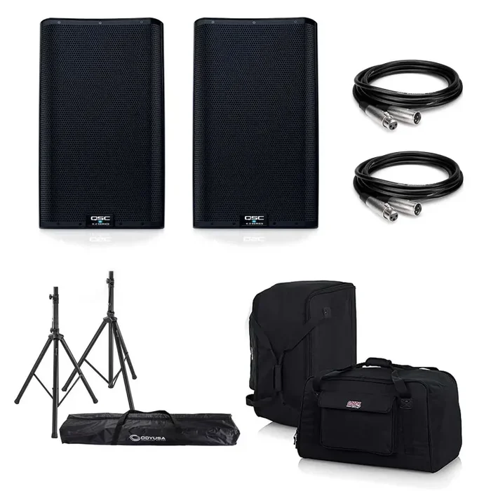 2x QSC K12.2 Speaker Package with Cables, Stands and Tote Bags Sale