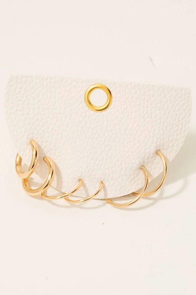 3 Piece Dainty Tube Hoop Earrings Set: Gold