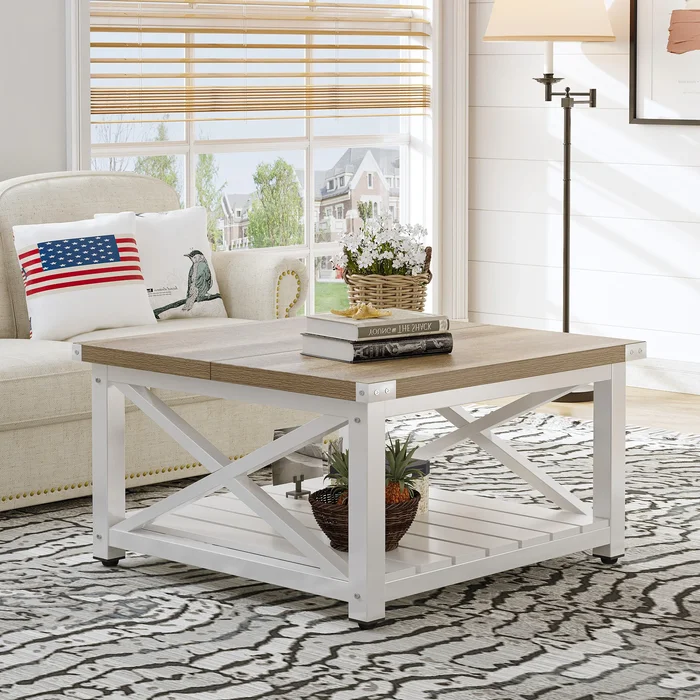 31-inch Wood and Metal Farmhouse Square Coffee Table
