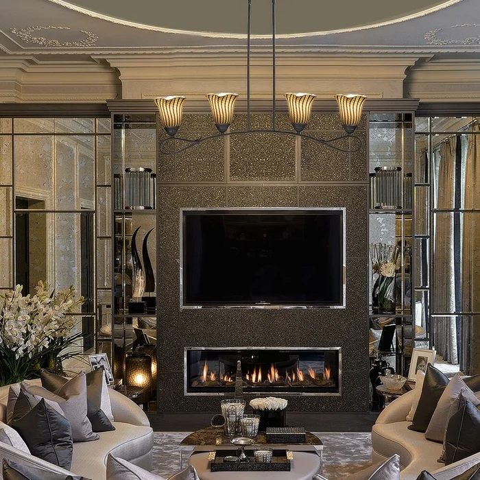 4-Light Valley Glen Hand Blown Art Glass Island Fixture – Dark Bronze