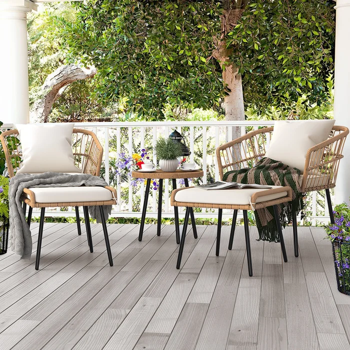 5-Piece Wicker Patio Conversation Set with Ottomans and Table