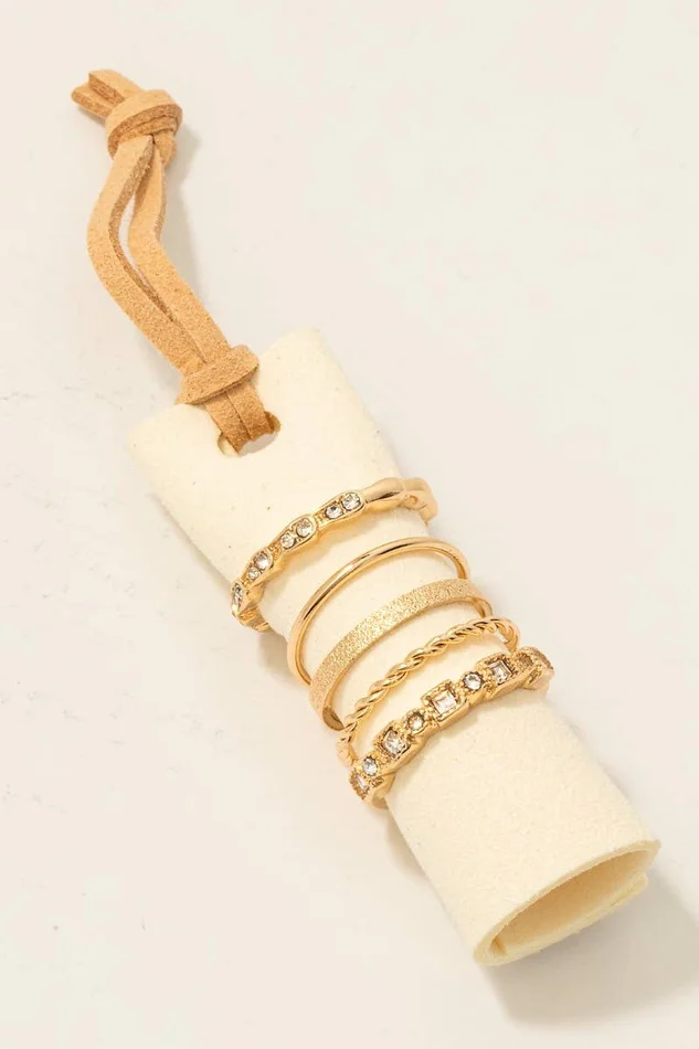 5Pc Mixed Texture Band Rings Set: GDCRY