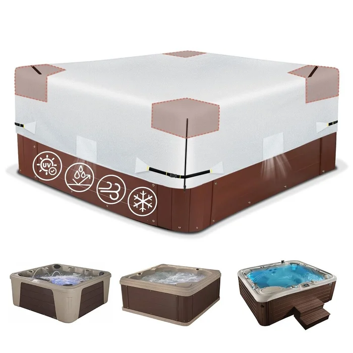 600D Outdoor Waterproof Hot Tub Cover, Silver-Coated Fabric Fade and Tear Resistant Spa Covers for Hot Tub with Webbing Buckle
