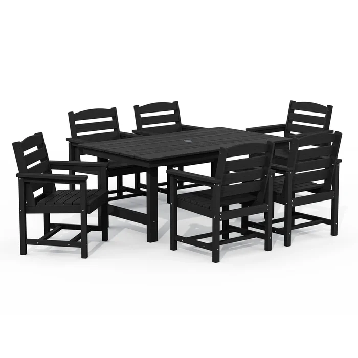 7-Piece HDPE Outdoor Dining Table Sets with Umbrella Hole – 1-Table 6-Chairs