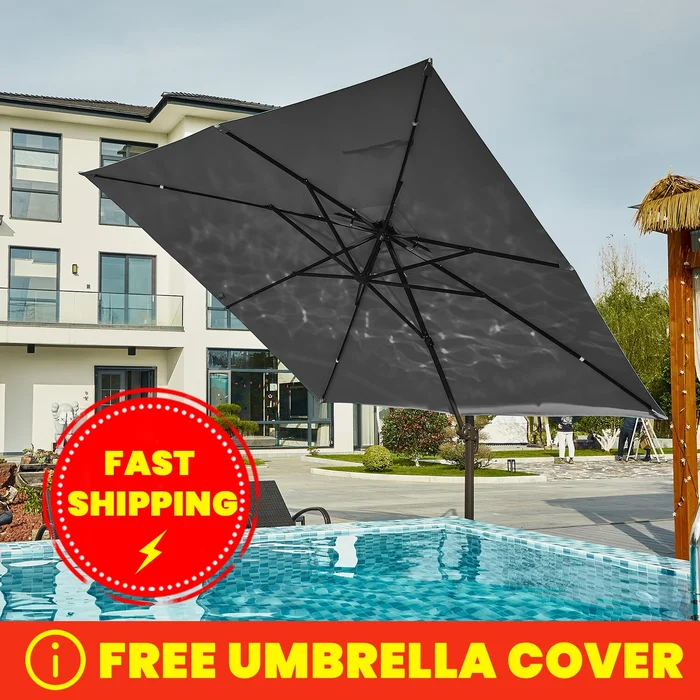 9 ft.Rotation Square Cantilever Tilt Patio Umbrella With Crank