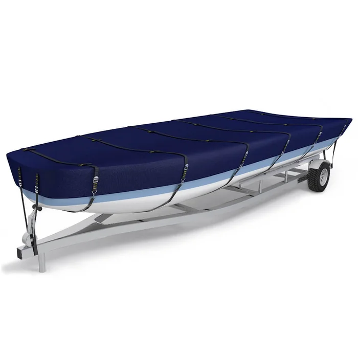 900D Marine Grade Fade and Tear Resistant Trailerable Jon Boat，Heavy-Duty Waterproof and UV Protection Jon Boat Cover with Windproof Metal Buckle Straps