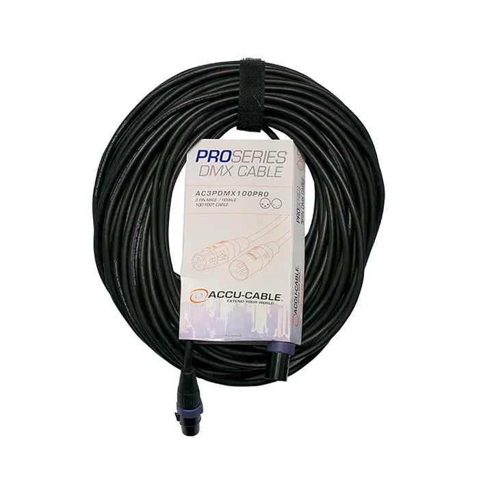 Accu-Cable AC3PDMX100PRO, 3-Pin Male to 3-Pin Female DMX Cable – 100 Ft