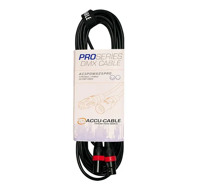 Accu-Cable AC3PDMX25PRO, Pro Series 3-Pin Male to 3-Pin Female Connection DMX Cable – 25 Ft
