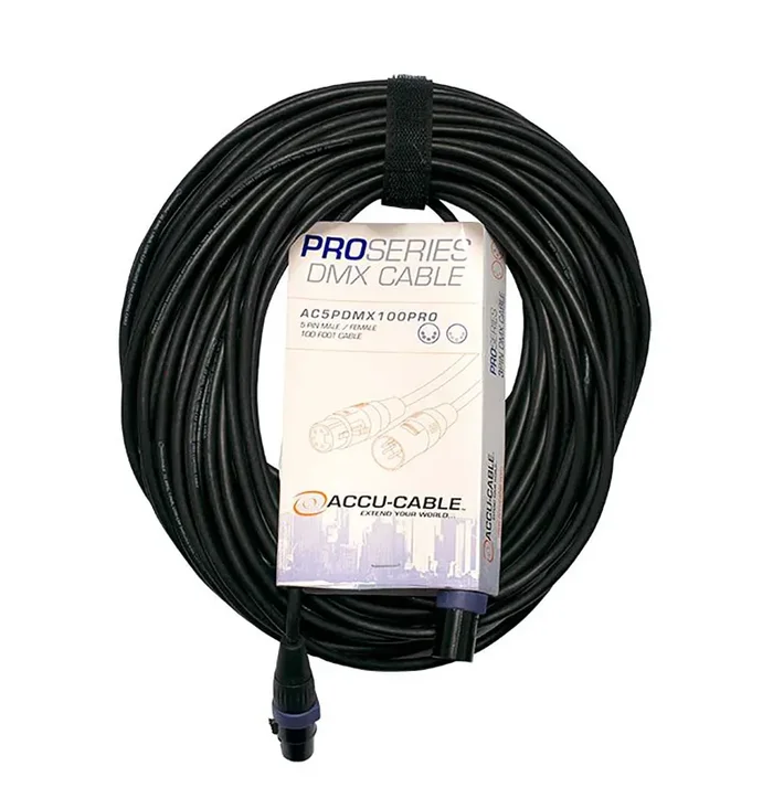 Accu-Cable AC5PDMX100PRO, Pro Series 5-Pin Male to 5-Pin Female Connection DMX Cable – 100 Ft