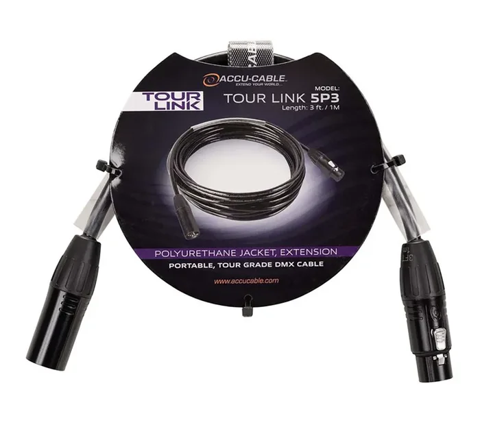 Accu-Cable Tour Link Professional Series 5-Pin Male to Female DMX Cable