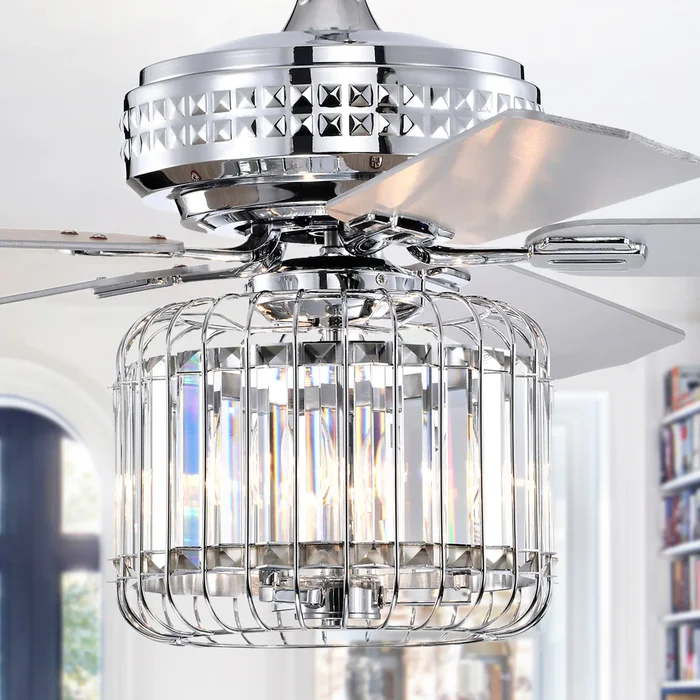 Ailen 52 Inch Chrome Finish Crystal Ceiling Fan with Remote – N/A