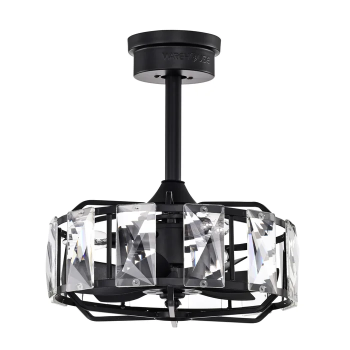 Alban 16 Inch Matte Black Crystal Shade Fandelier – N/A