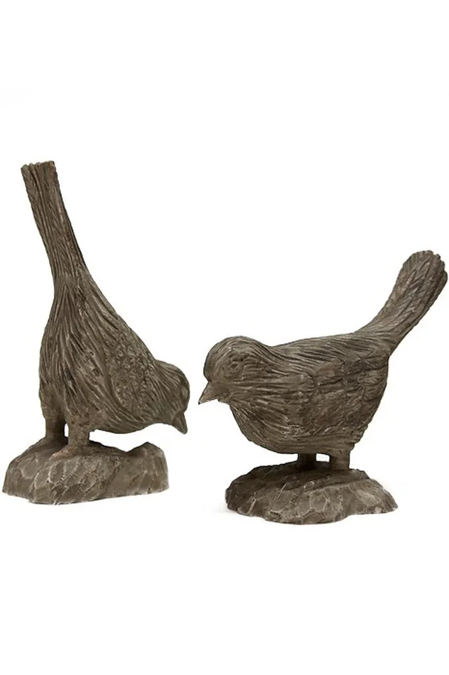 ANTIQUE GRAY CARVED FINCHES-2 PIECE FIGURINE SET