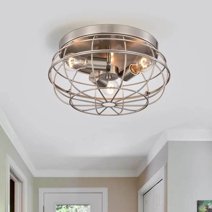 Antoine 3-Light Metal Dome Cage Flush Mount