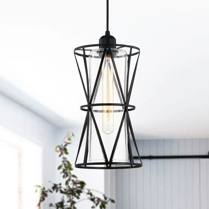 Antonia 7 Inch Modern-Contemporary Style Matte Black Finish Pendant Glass Shade Lighted Chandelier 1-Light – N/A