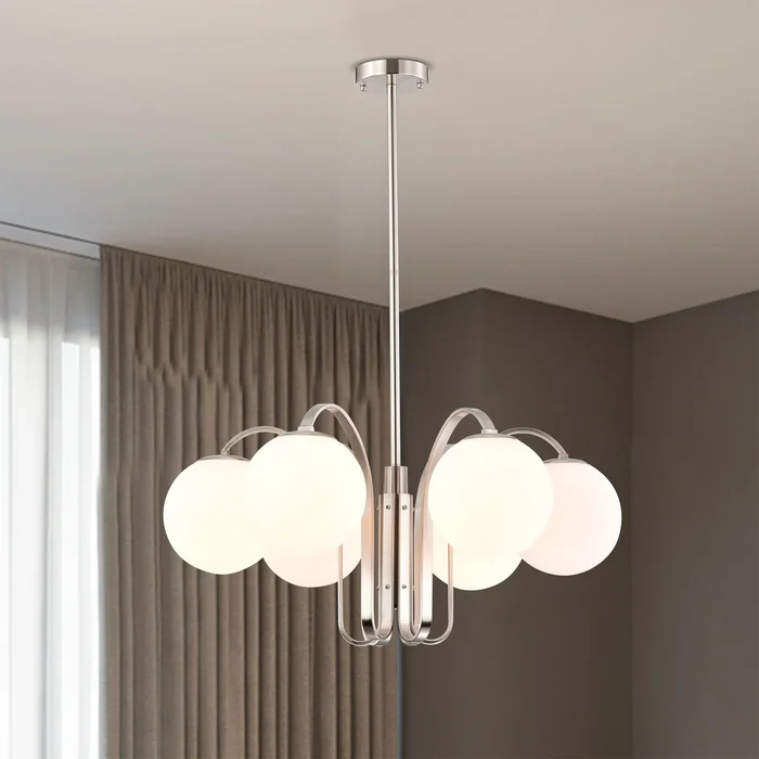 Aran 28 Inch Globe Opaque Glass Chandelier 6 Light