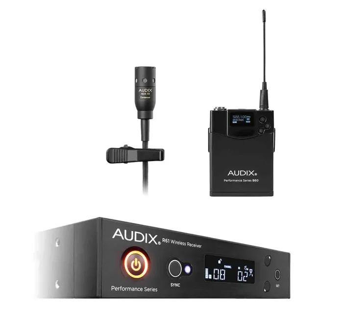 Audix AP61 L10 R61 True Diversity Receiver and B60 Bodypack Transmitter with ADX10 Lavalier Microphone Supply