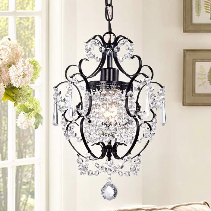 Ava 1-light Black 11-inch Crystal Chandelier