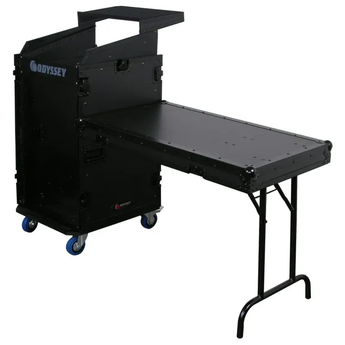 B-Stock: Odyssey FZGS1116WDLXBL Deluxe Black 11U Top Slanted 16U Bottom Vertical Pro Combo Rack with Casters, Side Table, and Glide Platform