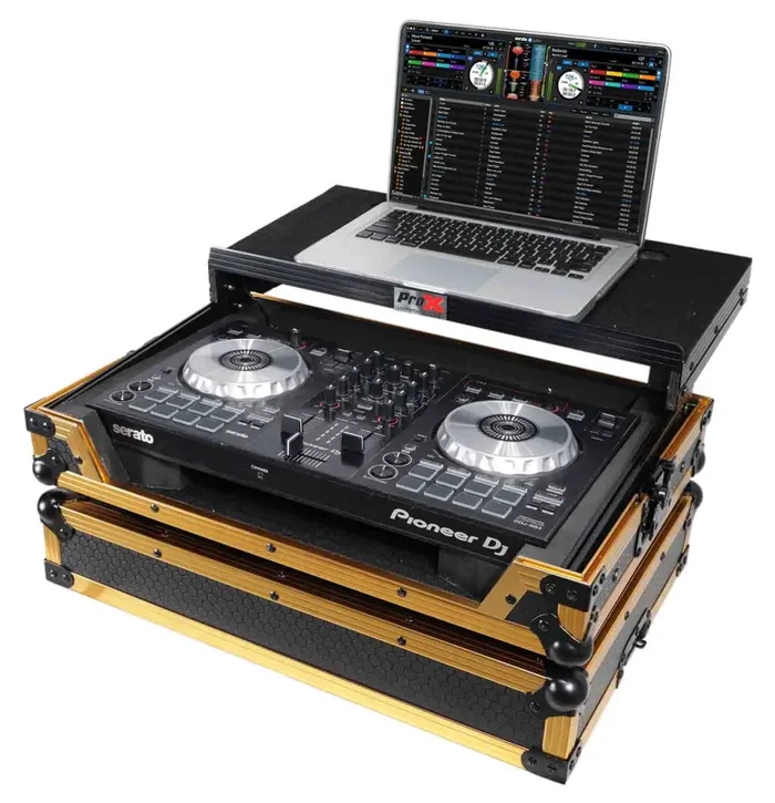 B-Stock: ProX X-DDJSB3 LT GLD LED, ATA Flight Case for Pioneer DDJ-FLX4, DDJ-SB3 and DDJ-400 Digital Controller with Sliding Laptop Shelf – Gold Black Finish