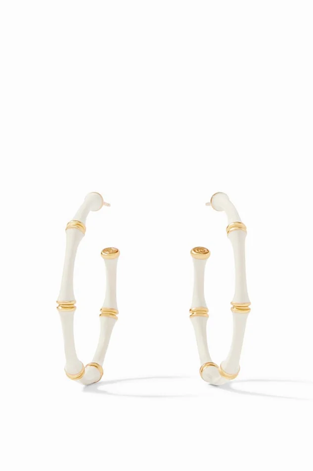Bamboo Hoop Gold Ivory Enamel Medium