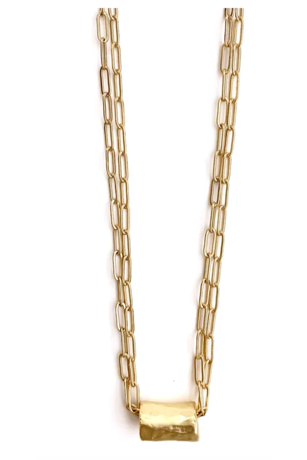 Barrel on Double Gold Paperclip Necklace