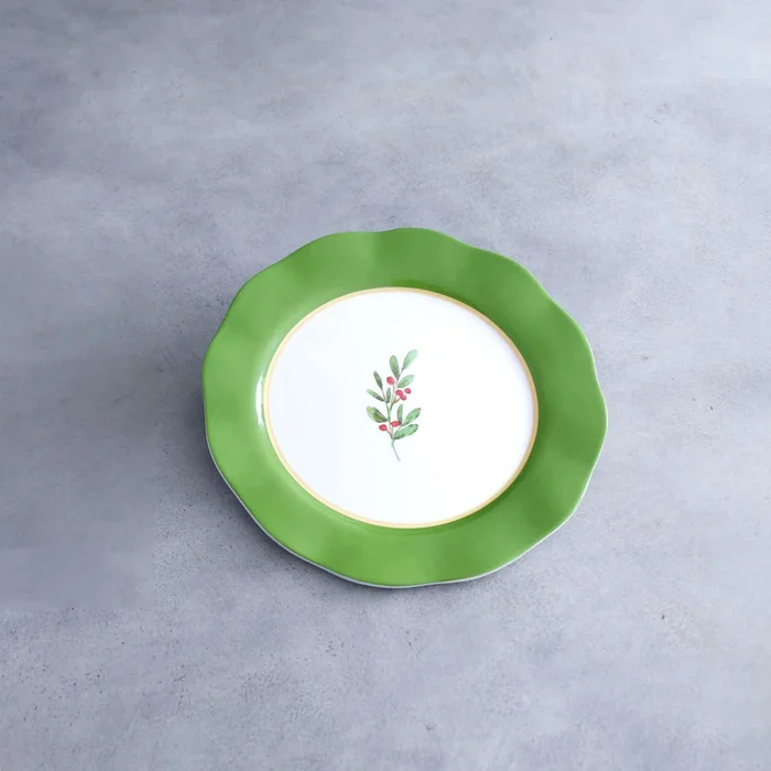 Beatriz Ball Vida Holly Melamine Green & White Dinner Plate, Set Of 4