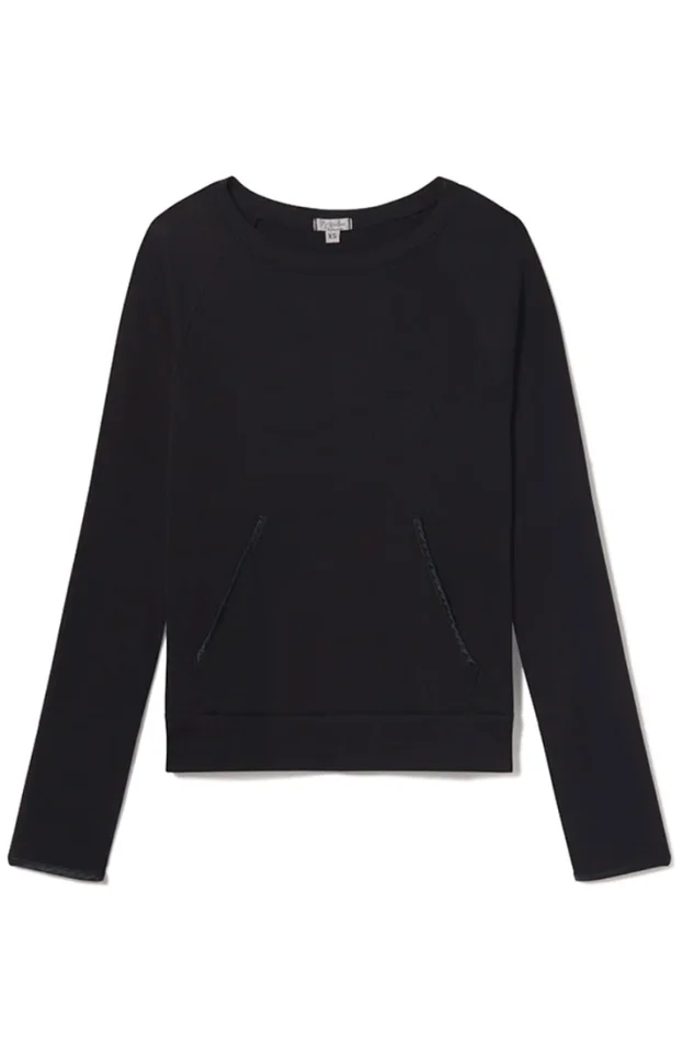 BECCA LONG-SLEEVE SEMI CROP RIB SWEATSHIRT WITH SATIN TRIMED POCKETS