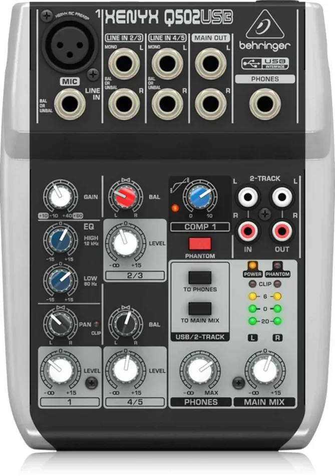 Behringer Q502USB Premium 5-Input 2-Bus Mixer with XENYX Mic Preamp Supply