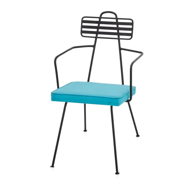 Black & Blue Cushion Metal Outdoor Chair